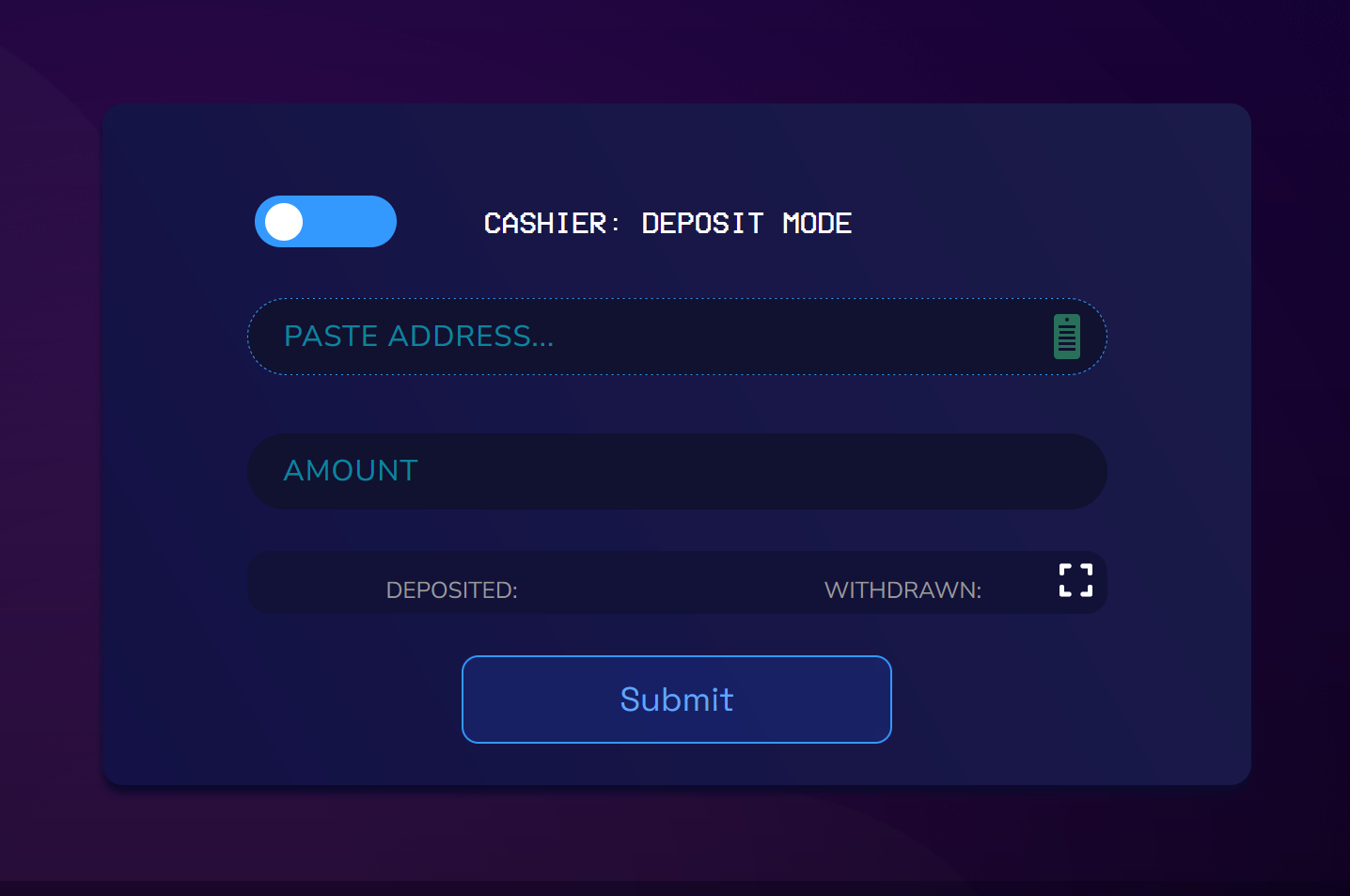 cashier deposit screen