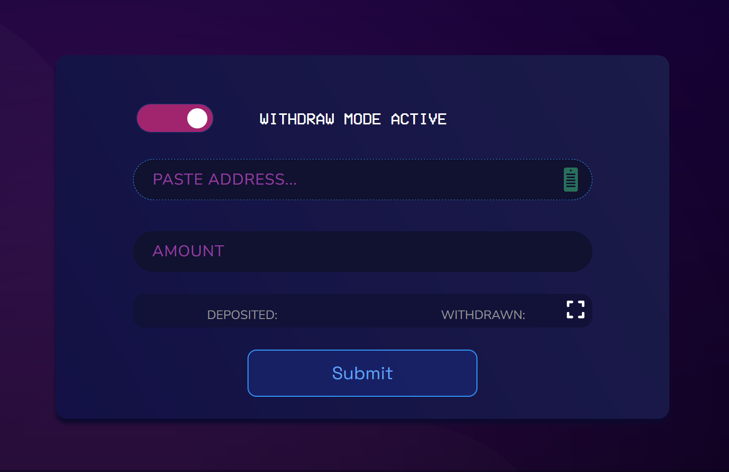cashier withdraw screen